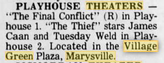 Village Green Theater (Playhouse Theaters) - March 1981 Using Playhouse Name